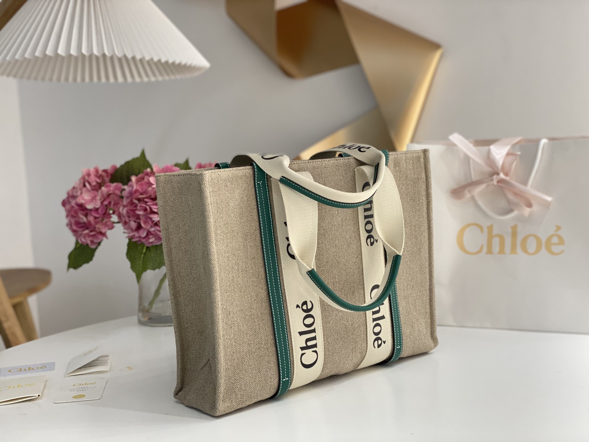 Chloe Large Woody Tote Bag In Linen 